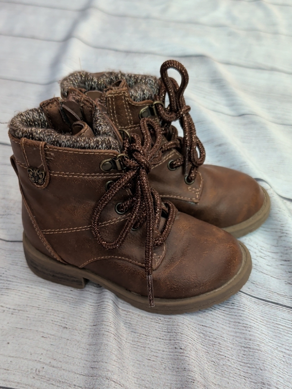 wonder nation Brown Lace-Up Knit-Collar Kids Boots